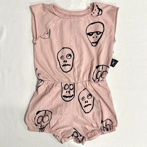 Nununu World Skulls Mask Romper Girls 18-24M Powder Pink Yoga Overalls Cotton